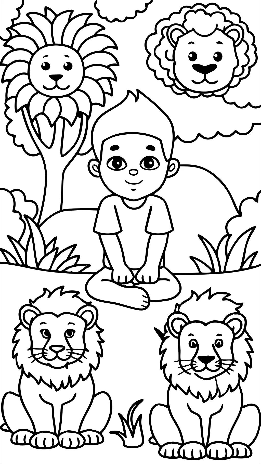 Daniel et les lions den coloriage préscolaire